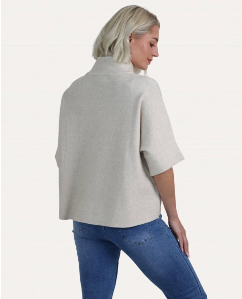 Funnel Neck Short Sleeve Jacket ~ Cream
