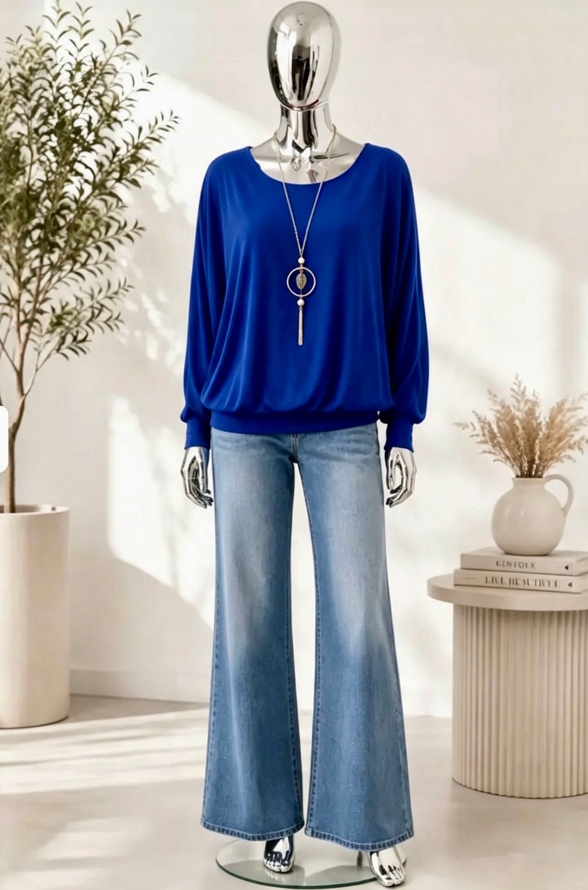 Chiffon Top & Necklace ~ Royal blue