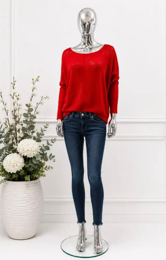 Fine Knit Jumper ~ Navy & Red