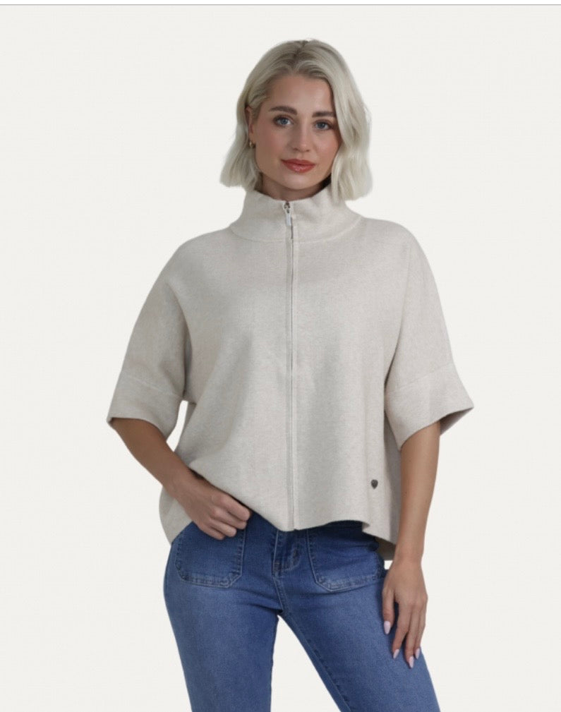 Funnel Neck Short Sleeve Jacket ~ Cream