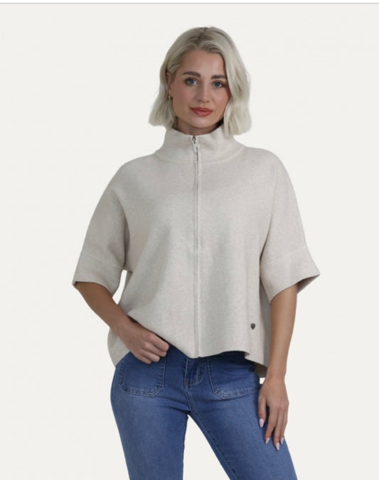 Funnel Neck Short Sleeve Jacket ~ Cream