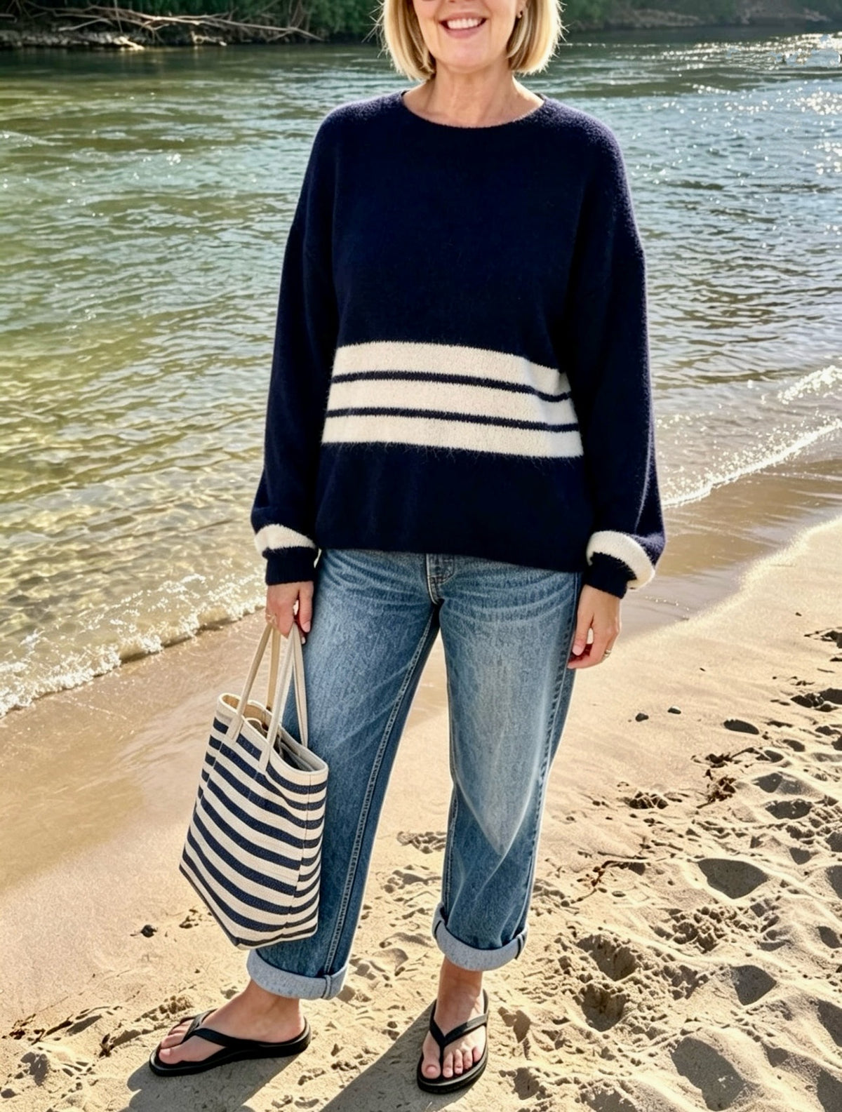 Striped cosy jumper ~ Navy