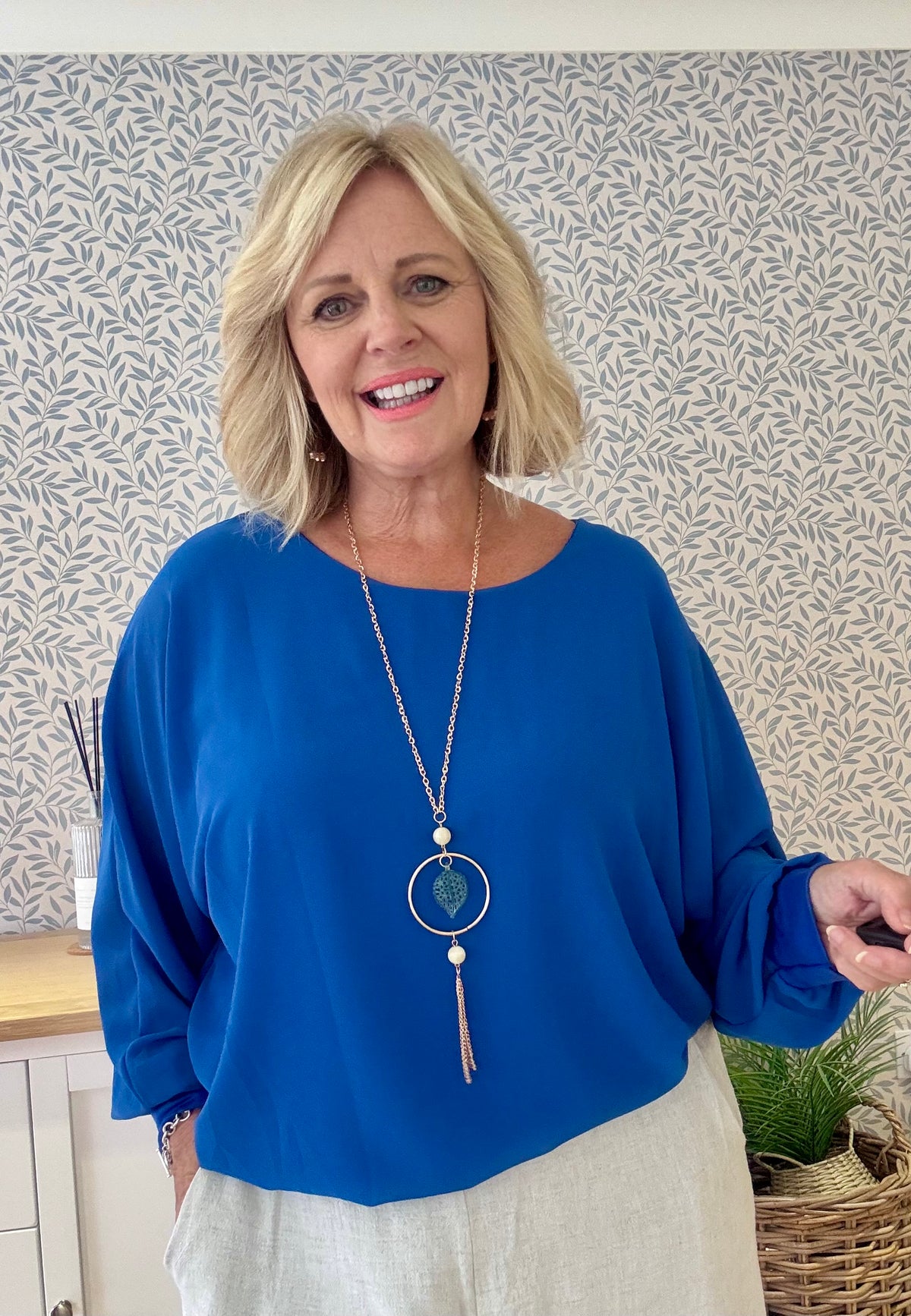 Chiffon Top & Necklace ~ Royal blue