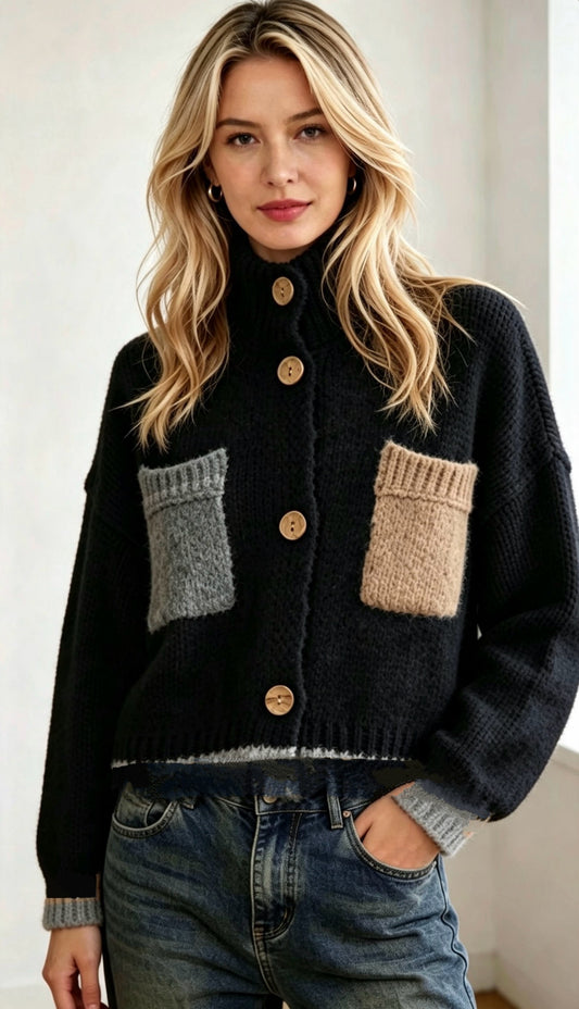 Patch Pocket Cardigan ~ Black