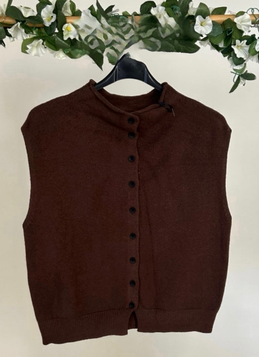 Button Up Knitted Waistcoat ~ Chocolate