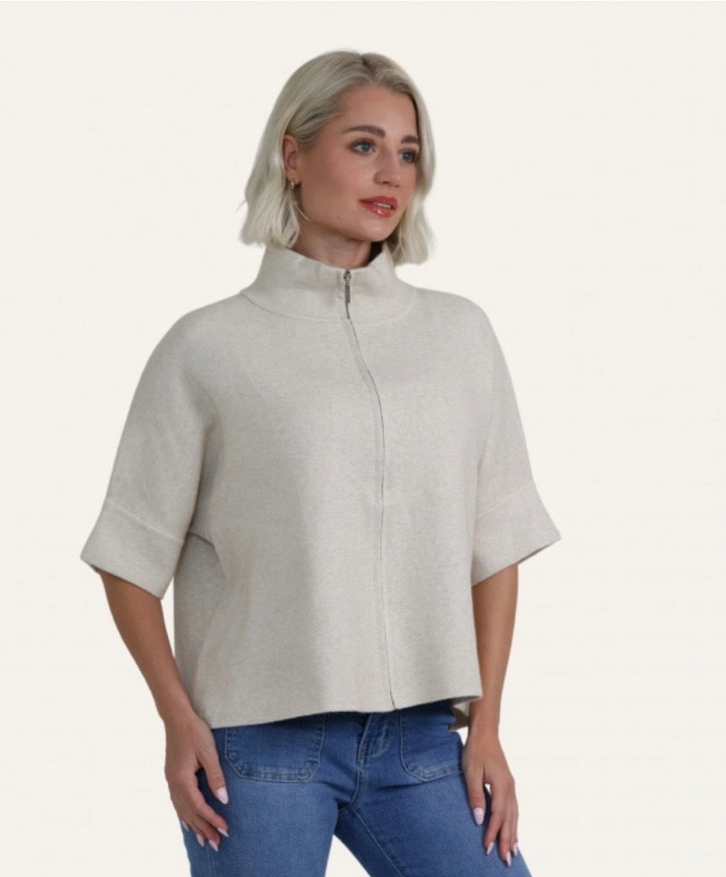 Funnel Neck Short Sleeve Jacket ~ Cream