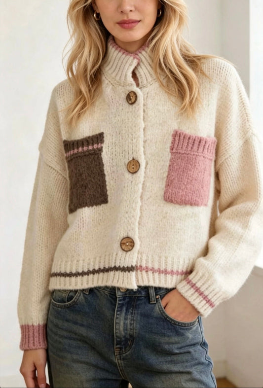Patch Pocket Cardigan ~ Cream