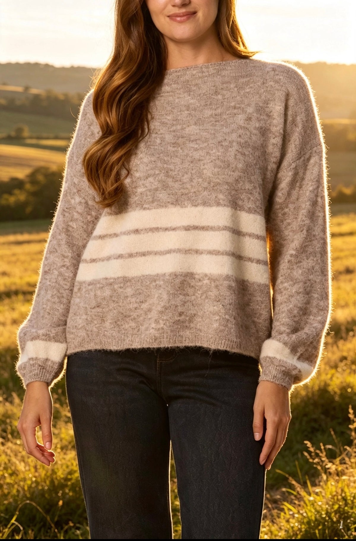 Striped Cosy Jumper ~ Mocha